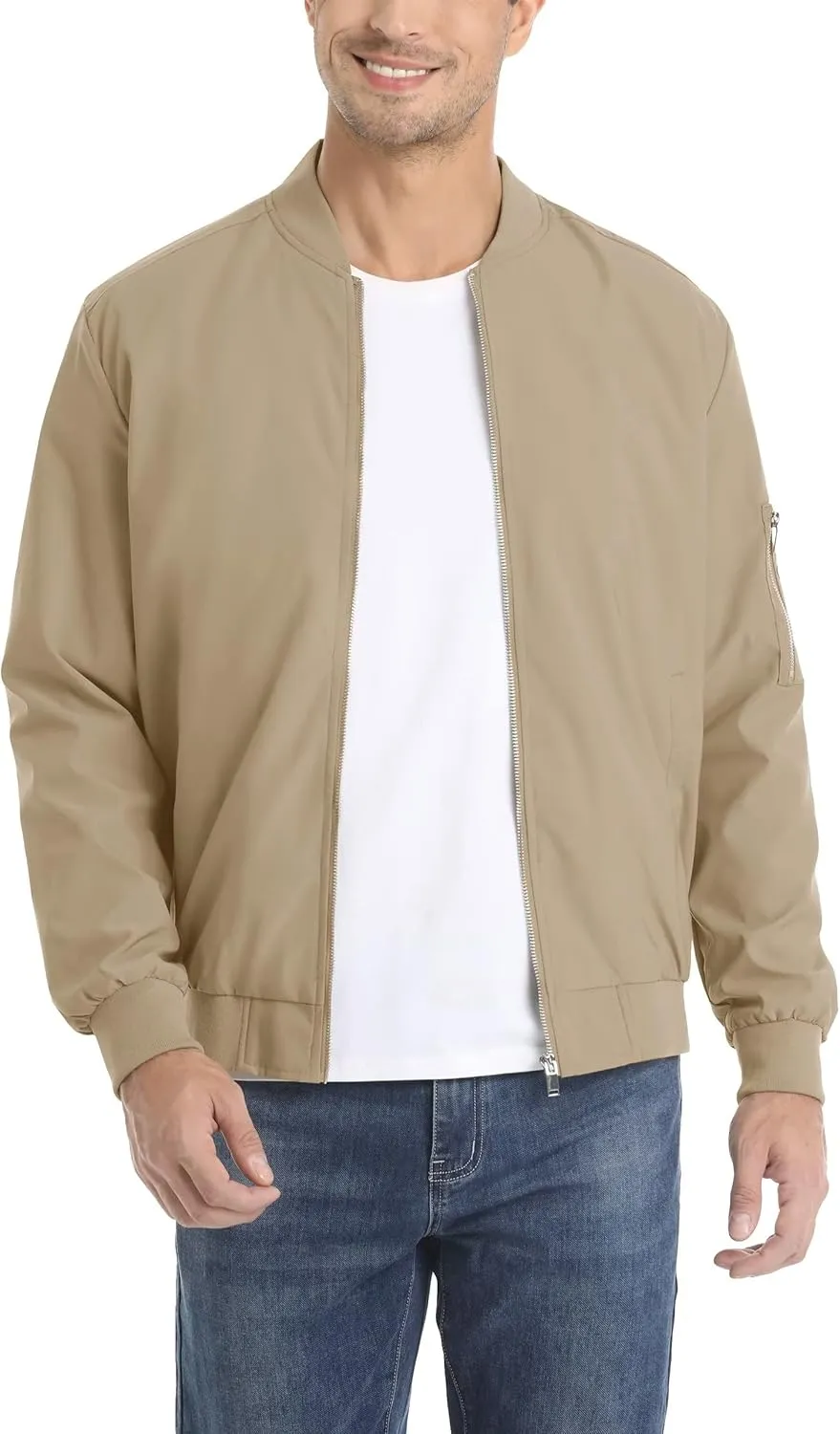 KEFITEVD Men's Lightweight Windbreaker Jacket Casual Bomber Jacket Windproof Track Jacket Spring Fall Softshell Outerwear