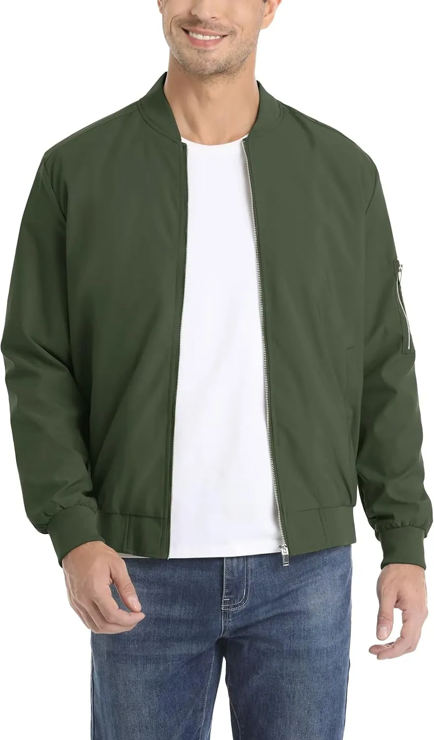 KEFITEVD Men's Lightweight Windbreaker Jacket Casual Bomber Jacket Windproof Track Jacket Spring Fall Softshell Outerwear