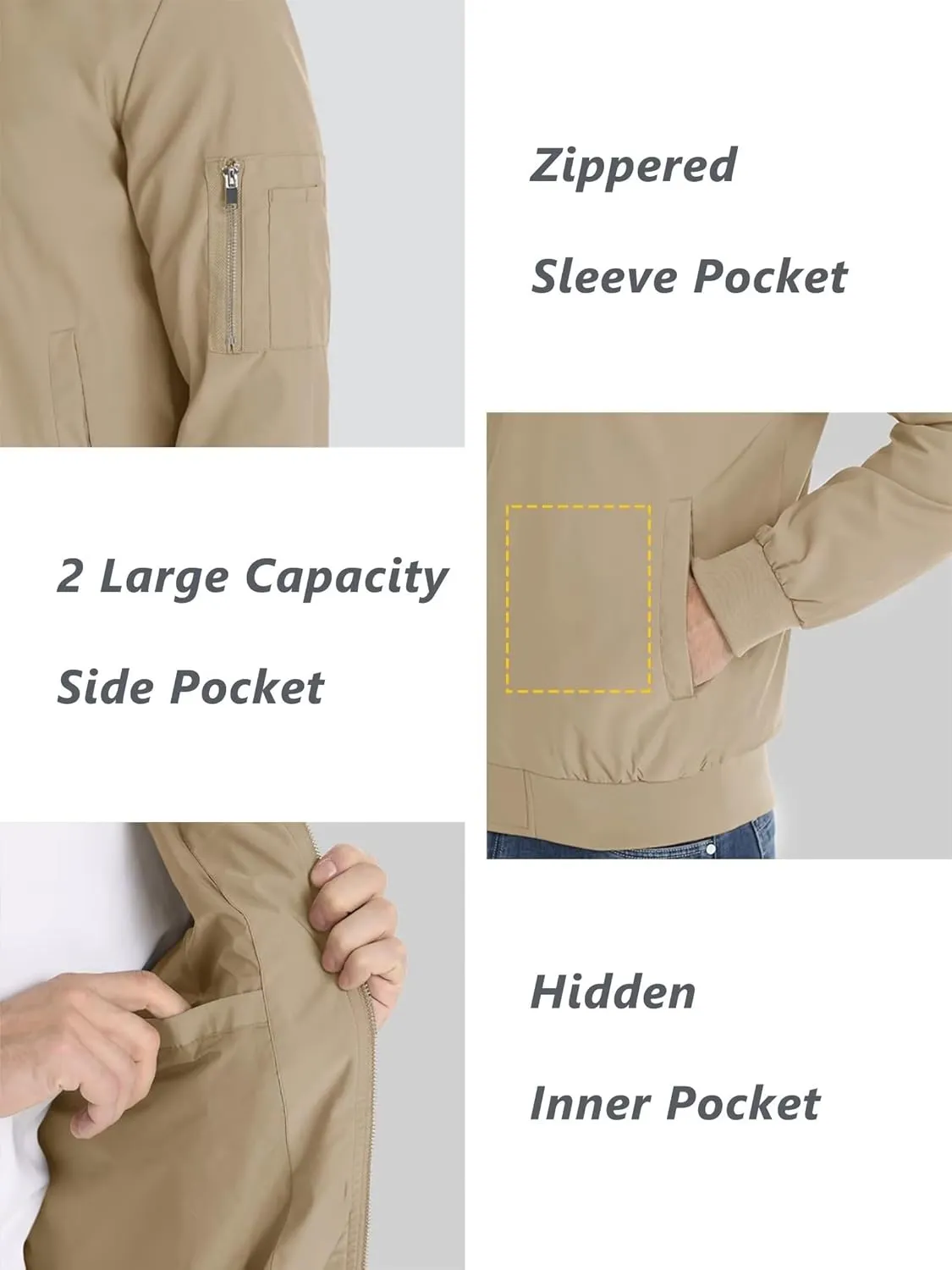 KEFITEVD Men's Lightweight Windbreaker Jacket Casual Bomber Jacket Windproof Track Jacket Spring Fall Softshell Outerwear