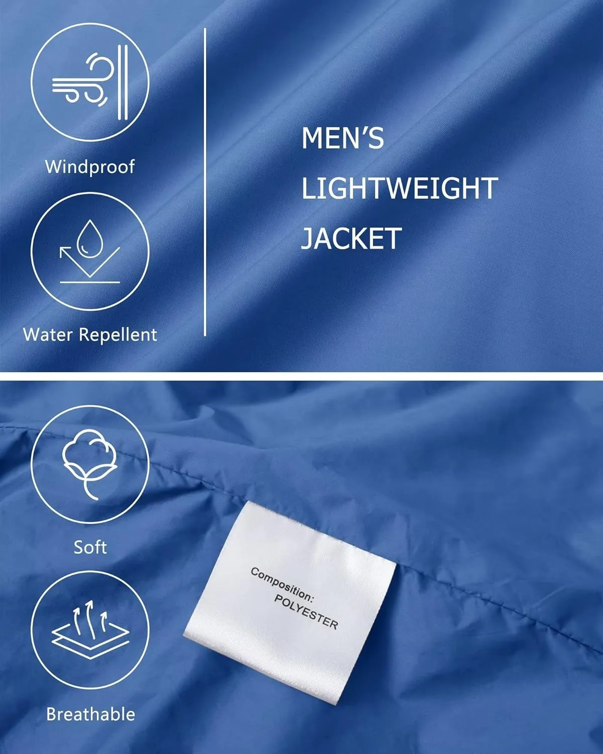 KEFITEVD Men's Lightweight Windbreaker Jacket Casual Bomber Jacket Windproof Track Jacket Spring Fall Softshell Outerwear