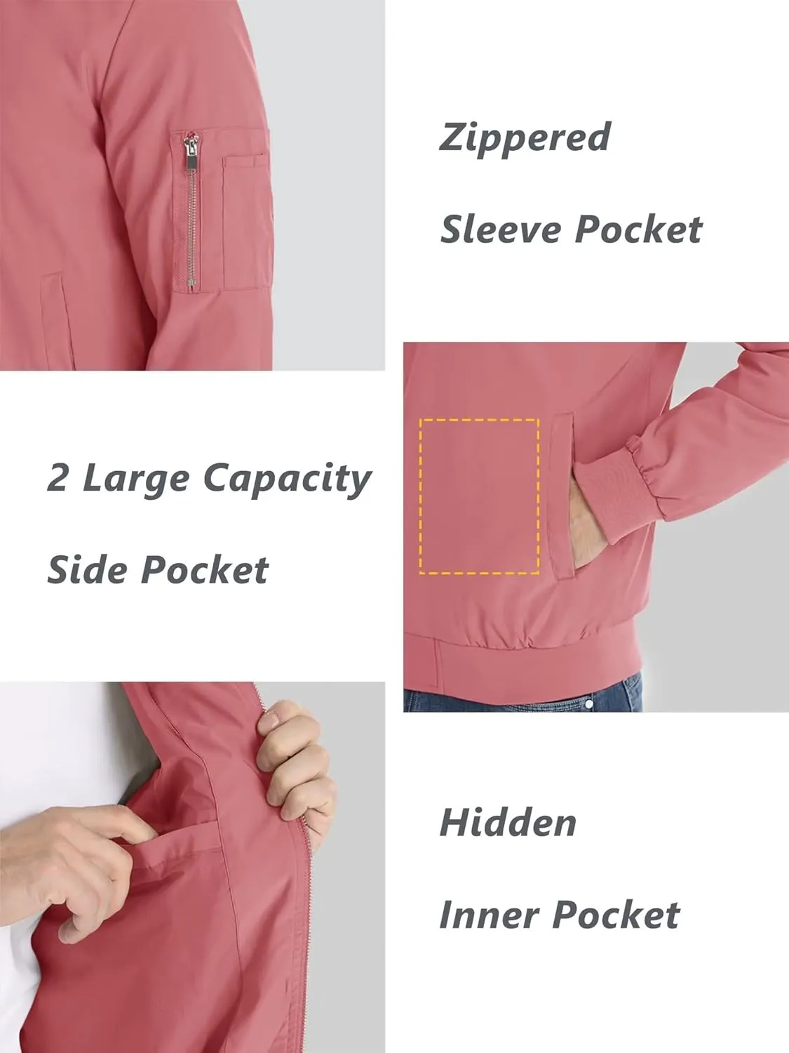 KEFITEVD Men's Lightweight Windbreaker Jacket Casual Bomber Jacket Windproof Track Jacket Spring Fall Softshell Outerwear