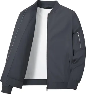 KEFITEVD Men's Lightweight Windbreaker Jacket Casual Bomber Jacket Windproof Track Jacket Spring Fall Softshell Outerwear