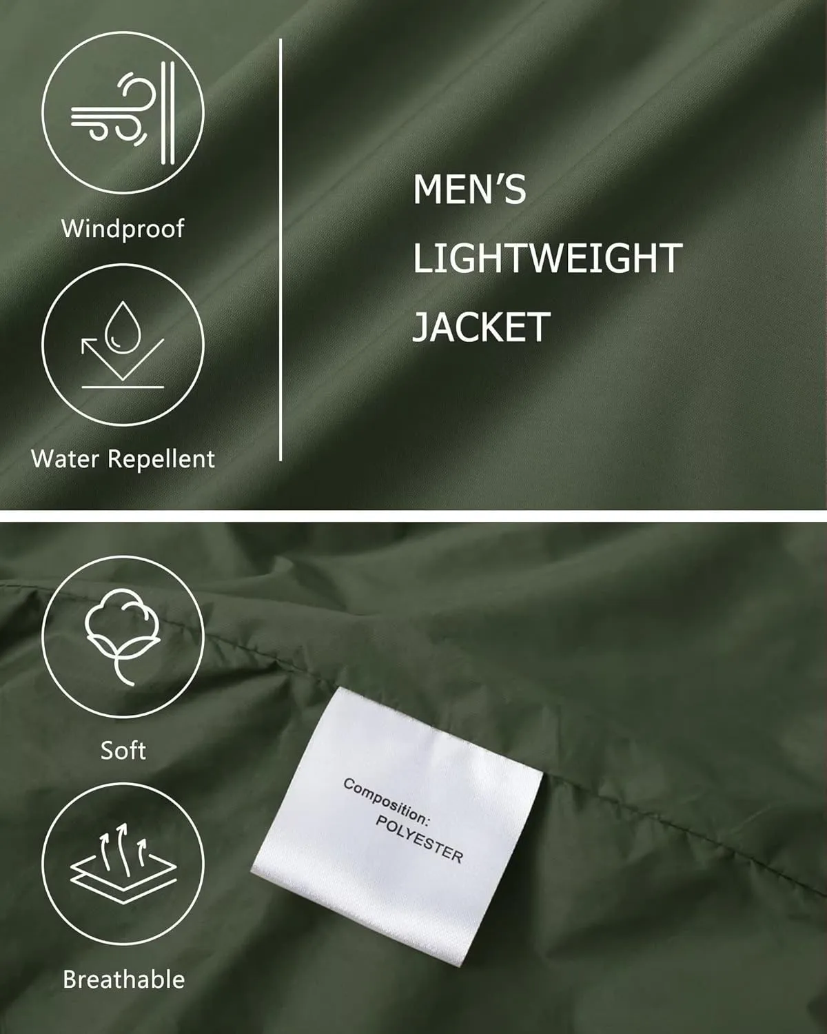 KEFITEVD Men's Lightweight Windbreaker Jacket Casual Bomber Jacket Windproof Track Jacket Spring Fall Softshell Outerwear