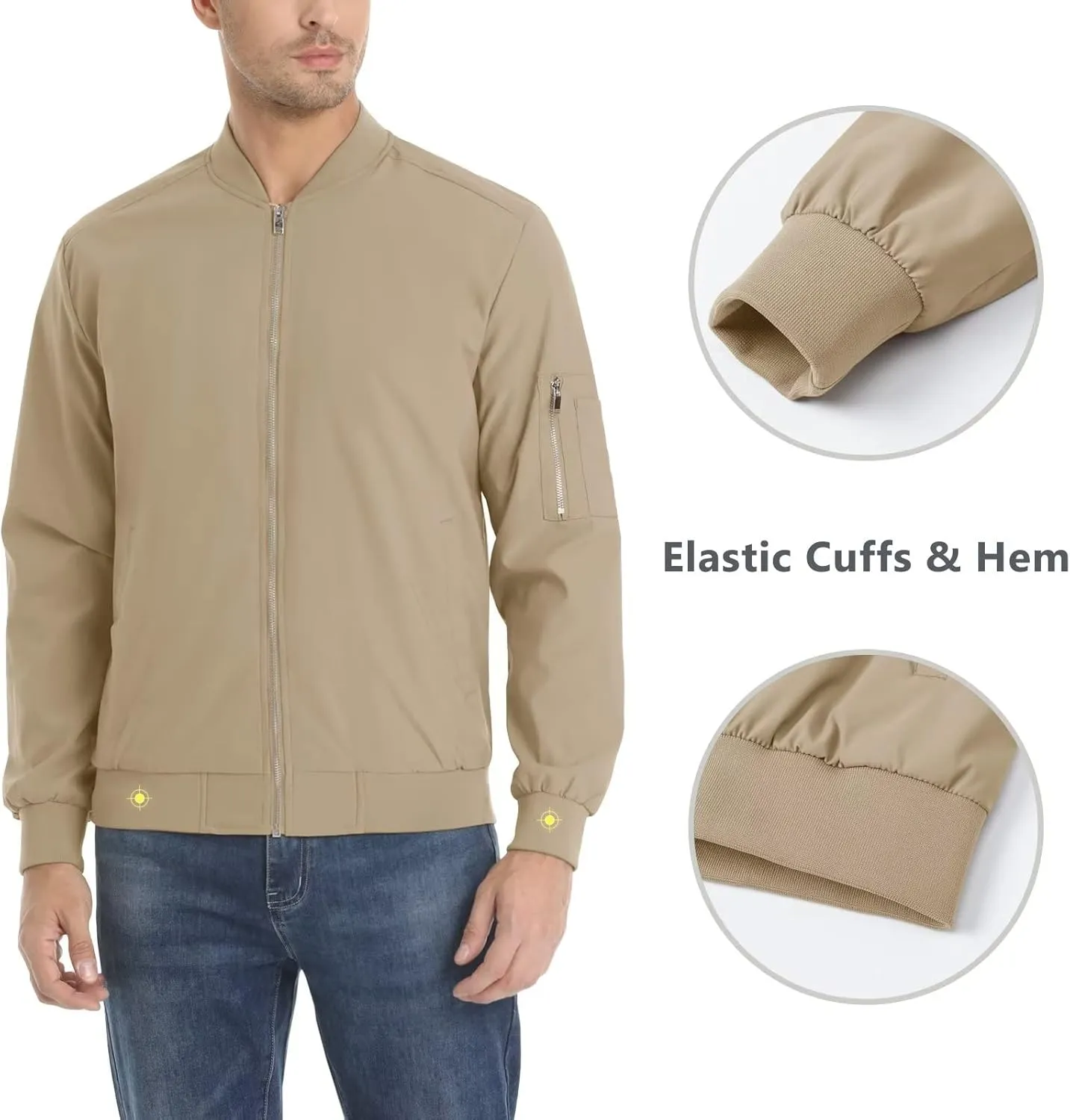 KEFITEVD Men's Lightweight Windbreaker Jacket Casual Bomber Jacket Windproof Track Jacket Spring Fall Softshell Outerwear