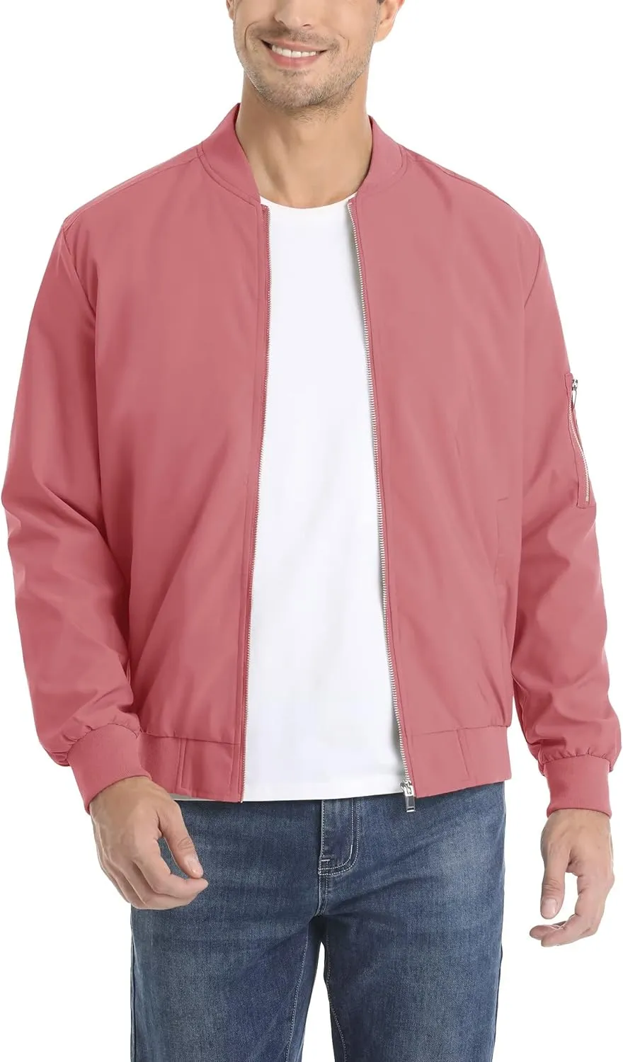 KEFITEVD Men's Lightweight Windbreaker Jacket Casual Bomber Jacket Windproof Track Jacket Spring Fall Softshell Outerwear