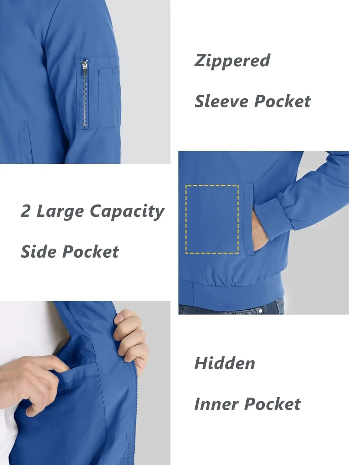 KEFITEVD Men's Lightweight Windbreaker Jacket Casual Bomber Jacket Windproof Track Jacket Spring Fall Softshell Outerwear
