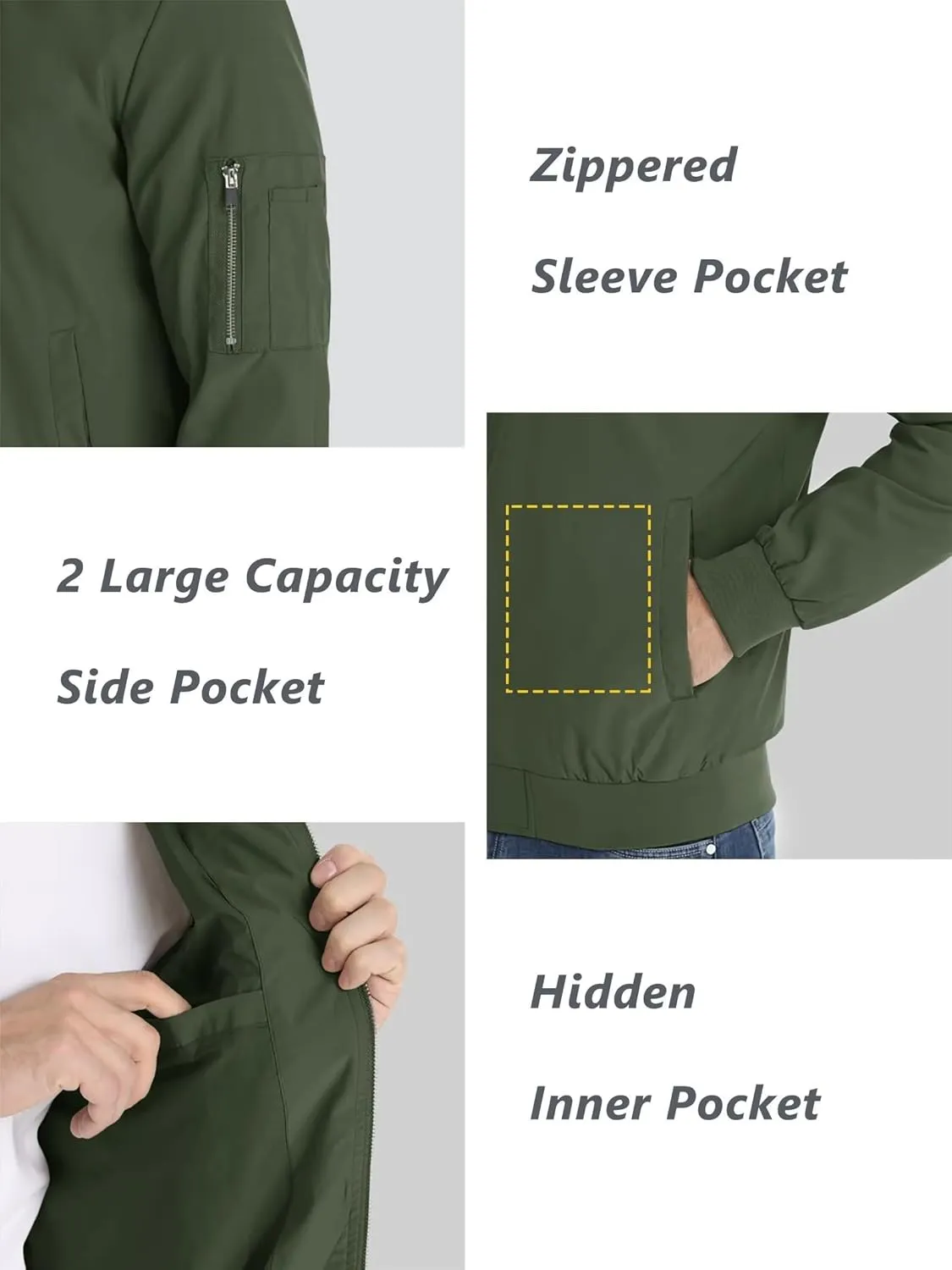 KEFITEVD Men's Lightweight Windbreaker Jacket Casual Bomber Jacket Windproof Track Jacket Spring Fall Softshell Outerwear