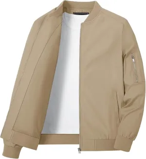 KEFITEVD Men's Lightweight Windbreaker Jacket Casual Bomber Jacket Windproof Track Jacket Spring Fall Softshell Outerwear