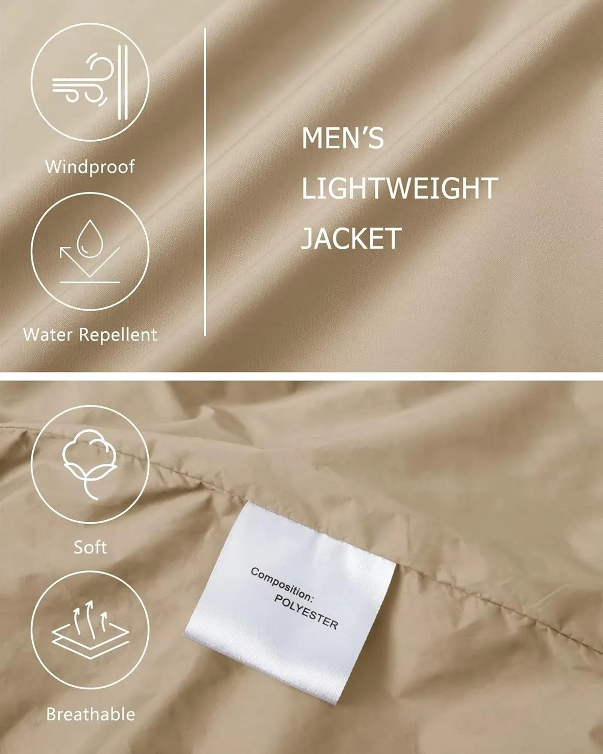 KEFITEVD Men's Lightweight Windbreaker Jacket Casual Bomber Jacket Windproof Track Jacket Spring Fall Softshell Outerwear