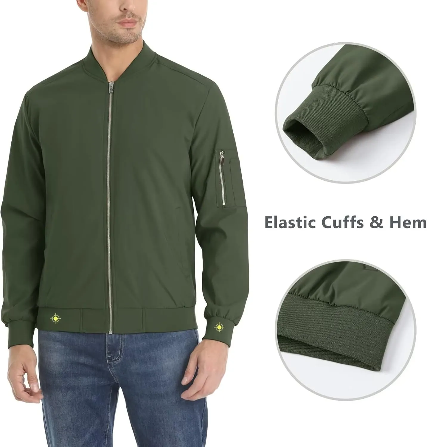 KEFITEVD Men's Lightweight Windbreaker Jacket Casual Bomber Jacket Windproof Track Jacket Spring Fall Softshell Outerwear