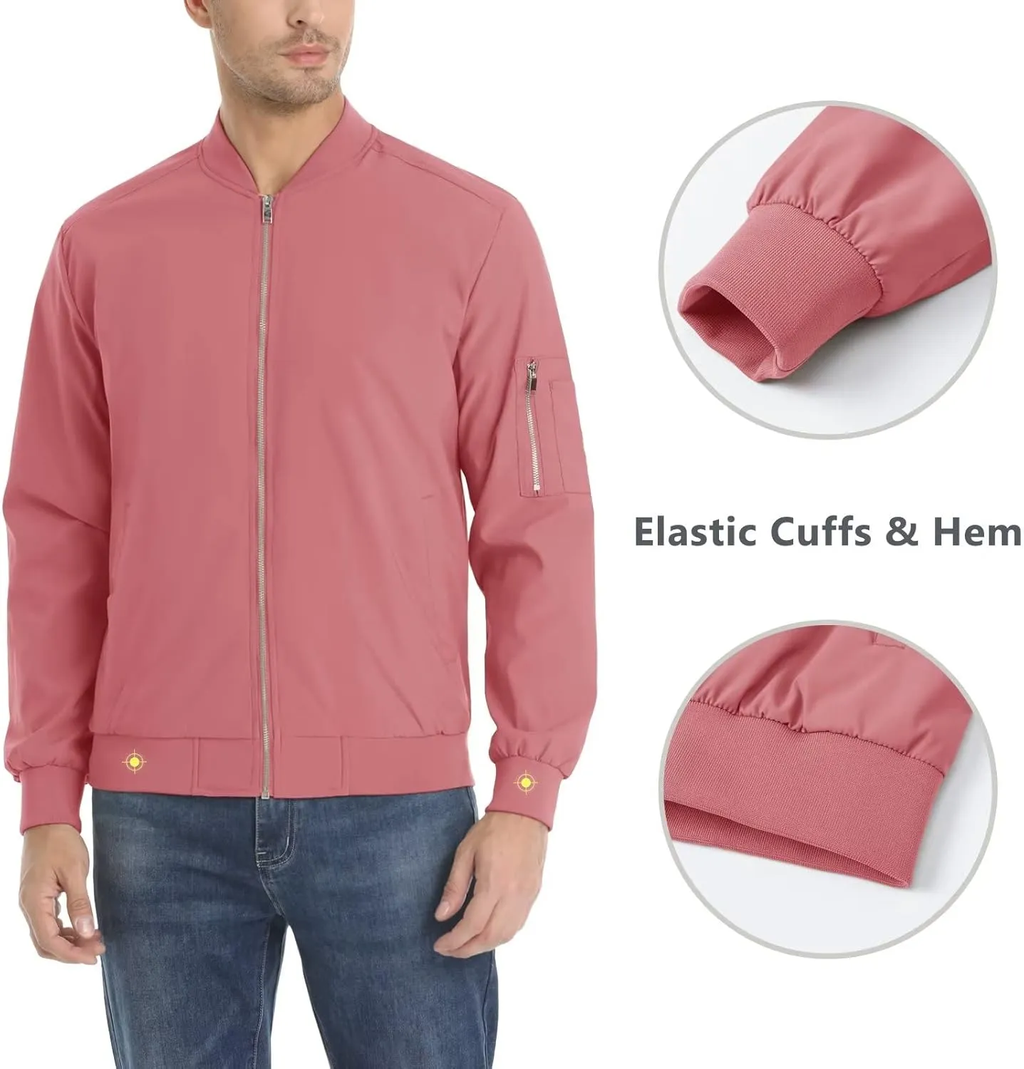 KEFITEVD Men's Lightweight Windbreaker Jacket Casual Bomber Jacket Windproof Track Jacket Spring Fall Softshell Outerwear