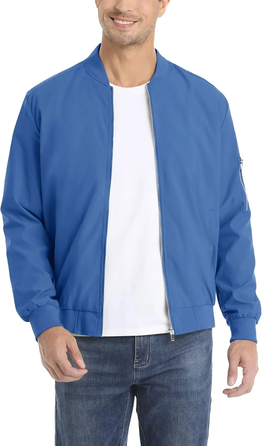 KEFITEVD Men's Lightweight Windbreaker Jacket Casual Bomber Jacket Windproof Track Jacket Spring Fall Softshell Outerwear