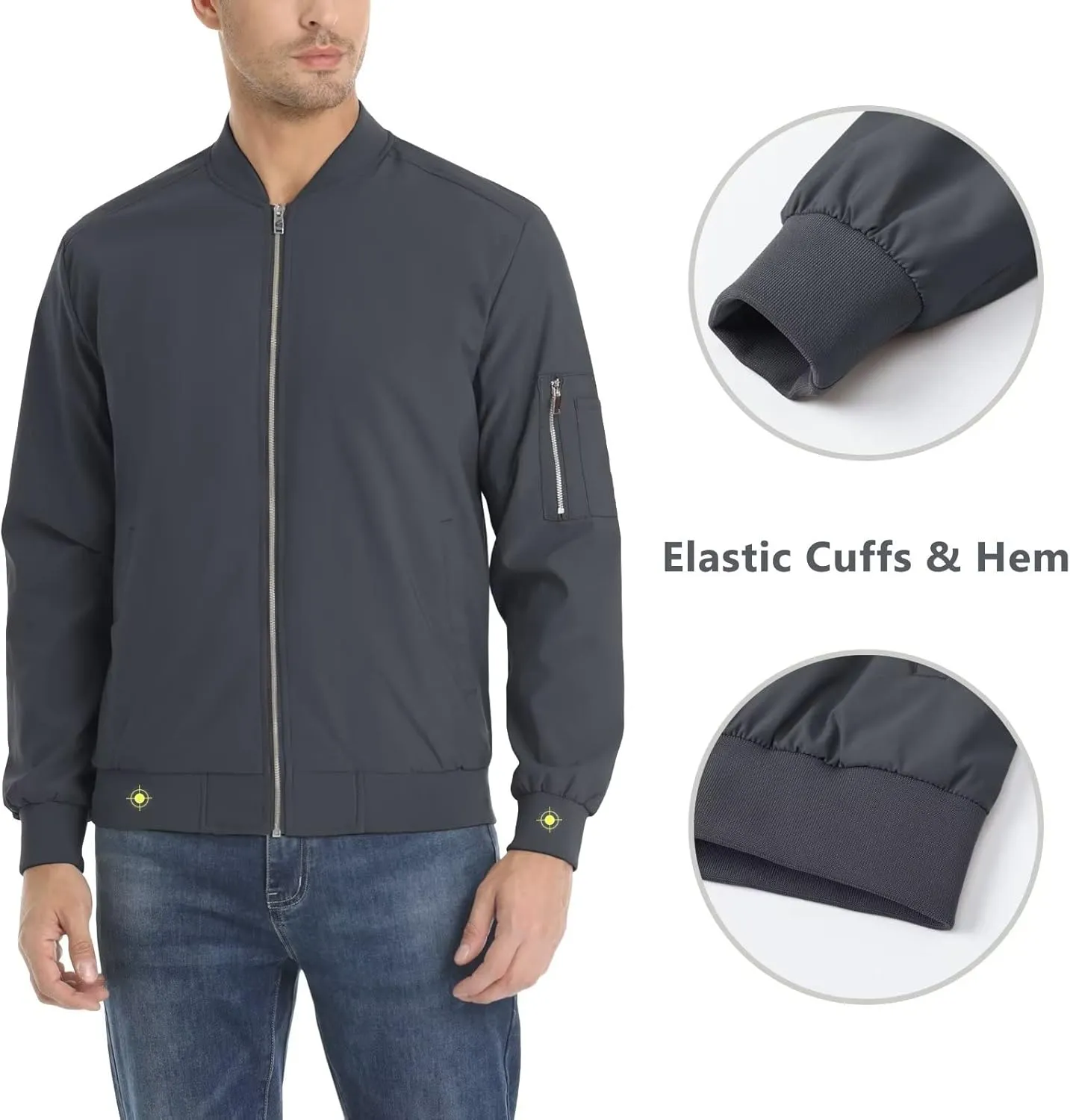 KEFITEVD Men's Lightweight Windbreaker Jacket Casual Bomber Jacket Windproof Track Jacket Spring Fall Softshell Outerwear