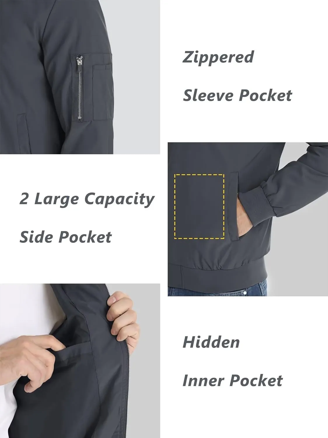 KEFITEVD Men's Lightweight Windbreaker Jacket Casual Bomber Jacket Windproof Track Jacket Spring Fall Softshell Outerwear