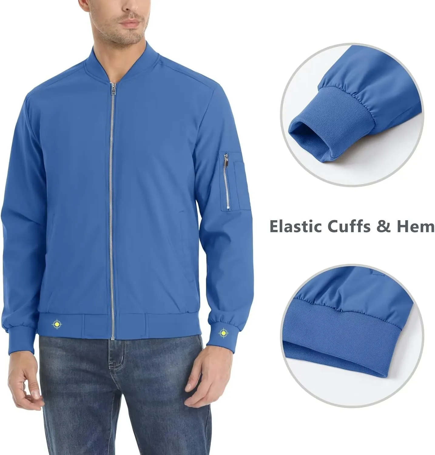 KEFITEVD Men's Lightweight Windbreaker Jacket Casual Bomber Jacket Windproof Track Jacket Spring Fall Softshell Outerwear