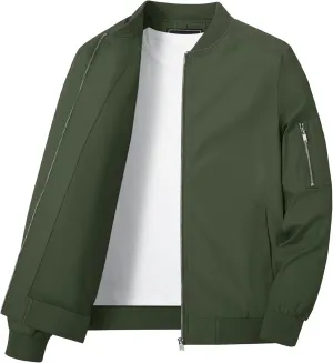 KEFITEVD Men's Lightweight Windbreaker Jacket Casual Bomber Jacket Windproof Track Jacket Spring Fall Softshell Outerwear