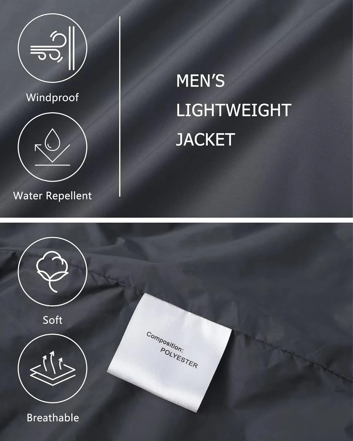 KEFITEVD Men's Lightweight Windbreaker Jacket Casual Bomber Jacket Windproof Track Jacket Spring Fall Softshell Outerwear