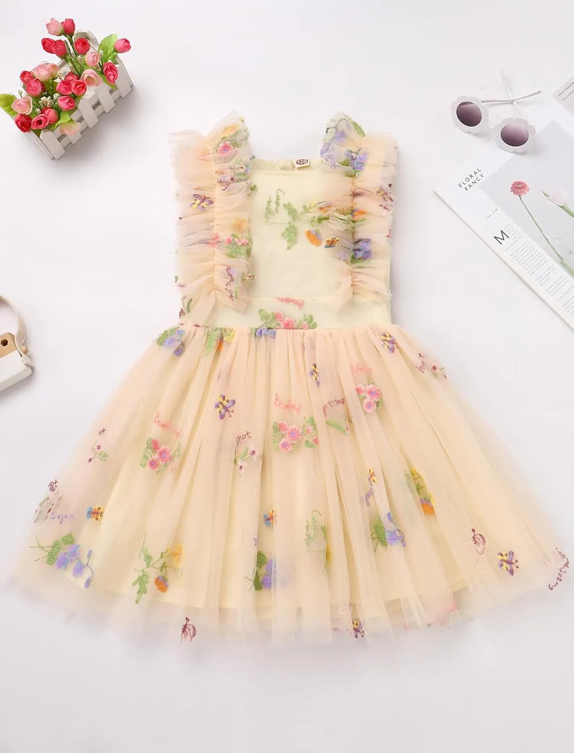 Kids Girls Confetti Birthday Princess Dress Ruffle Sleeve Boho Cake Smash Photo Shoot Outfit 3-10T