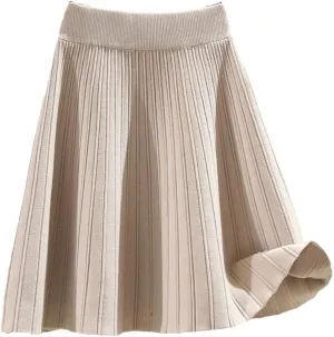 Knitted Mini Skirts Women Winter Solid High Waist Pleated A Line Skirt