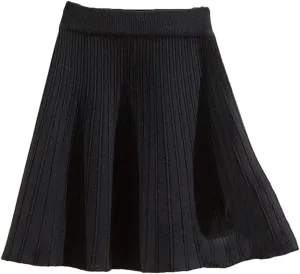 Knitted Mini Skirts Women Winter Solid High Waist Pleated A Line Skirt