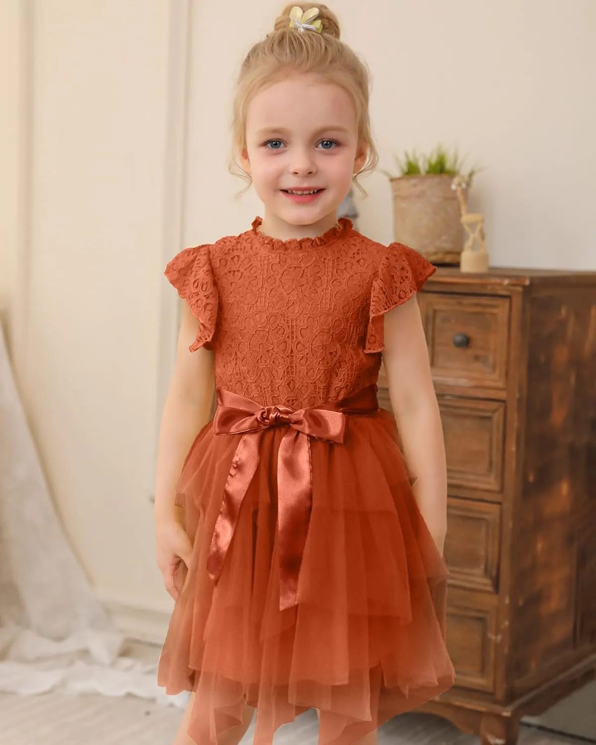Kucnuzki Toddler Tutu Dress Little Girl Party Dress Elegant Lace Princess Dress Flower Girls Tulle Skirt Dresses 2-7Y