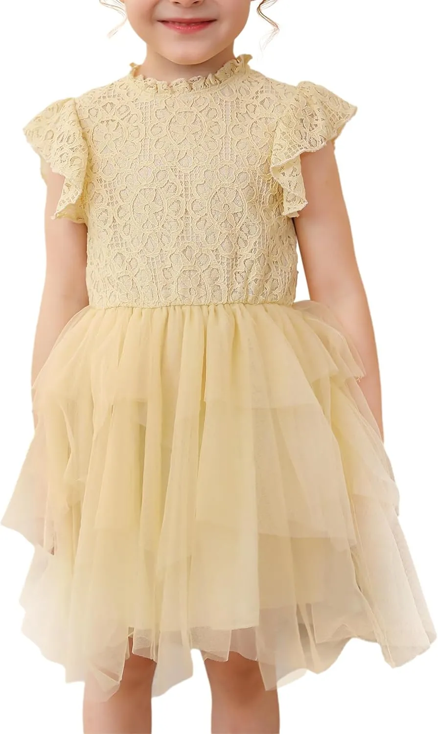 Kucnuzki Toddler Tutu Dress Little Girl Party Dress Elegant Lace Princess Dress Flower Girls Tulle Skirt Dresses 2-7Y