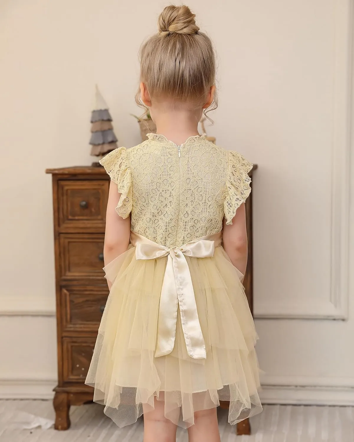 Kucnuzki Toddler Tutu Dress Little Girl Party Dress Elegant Lace Princess Dress Flower Girls Tulle Skirt Dresses 2-7Y