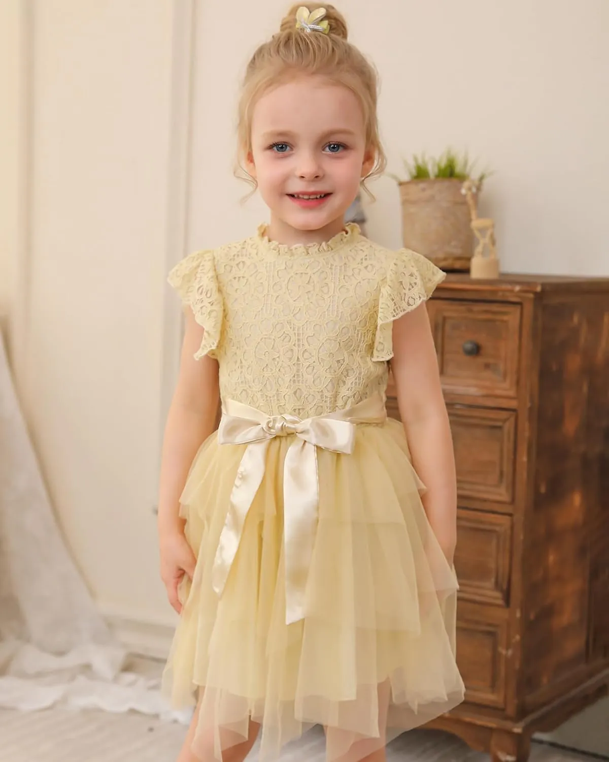Kucnuzki Toddler Tutu Dress Little Girl Party Dress Elegant Lace Princess Dress Flower Girls Tulle Skirt Dresses 2-7Y