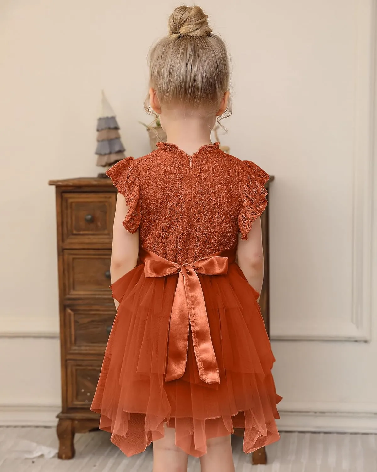 Kucnuzki Toddler Tutu Dress Little Girl Party Dress Elegant Lace Princess Dress Flower Girls Tulle Skirt Dresses 2-7Y