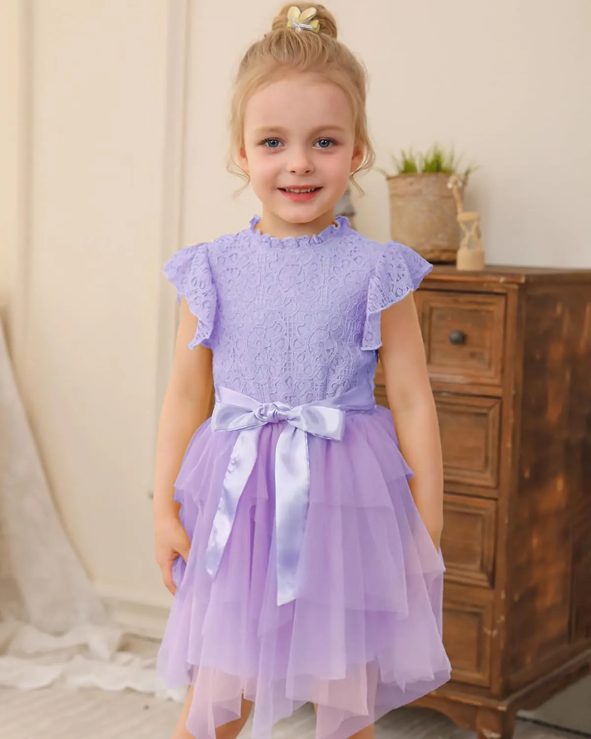 Kucnuzki Toddler Tutu Dress Little Girl Party Dress Elegant Lace Princess Dress Flower Girls Tulle Skirt Dresses 2-7Y