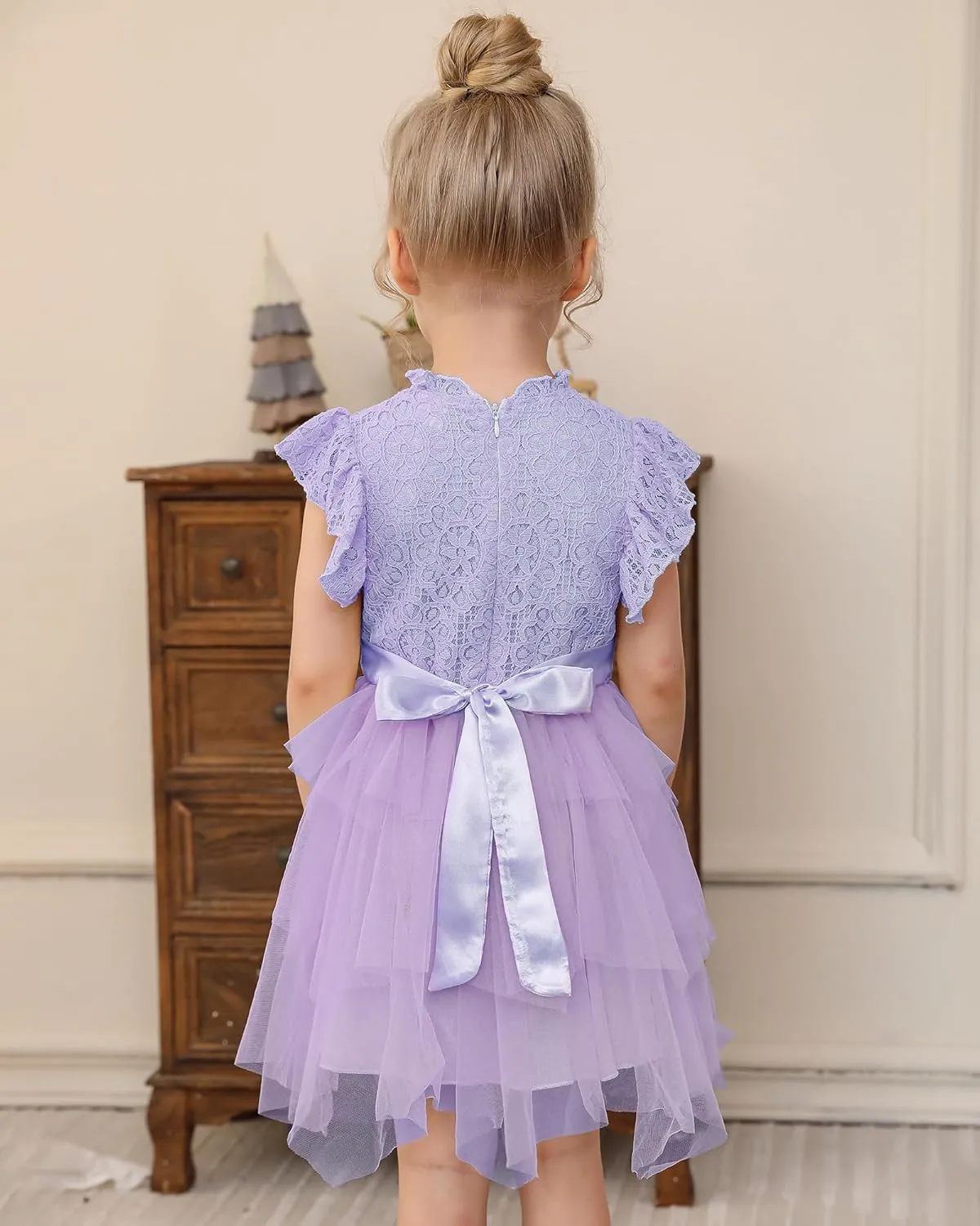 Kucnuzki Toddler Tutu Dress Little Girl Party Dress Elegant Lace Princess Dress Flower Girls Tulle Skirt Dresses 2-7Y