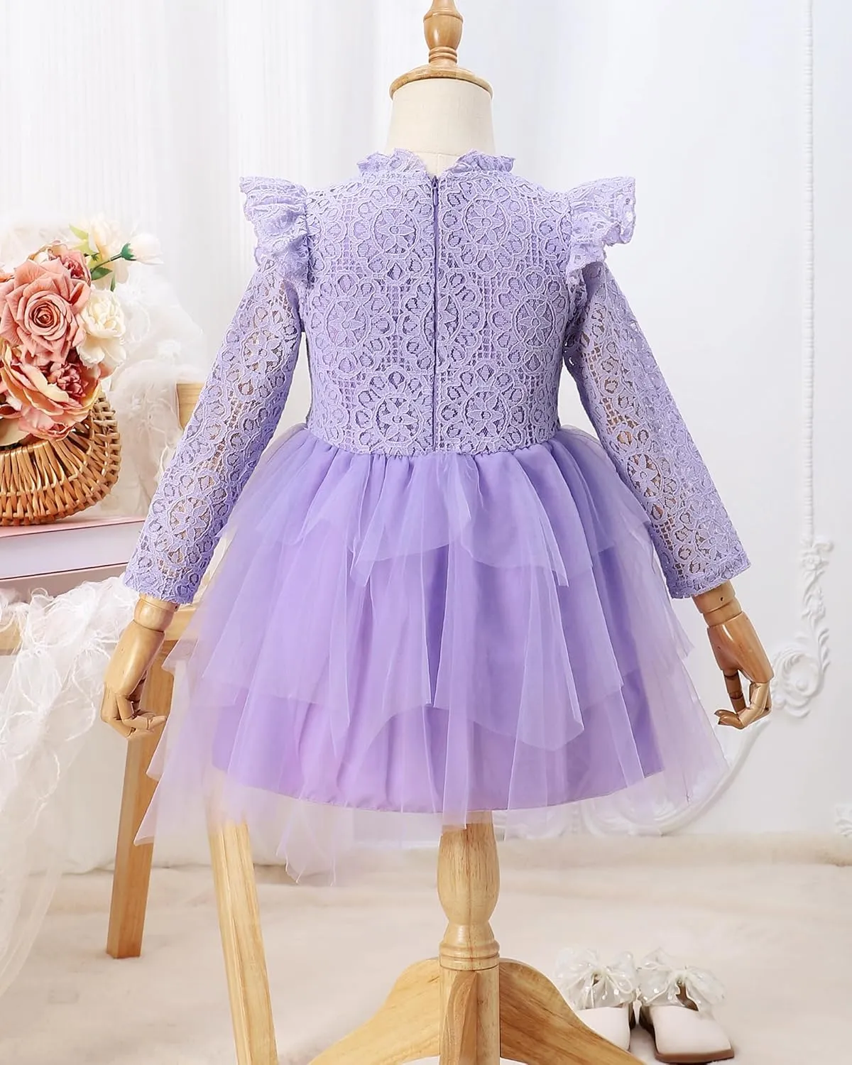 Kucnuzki Toddler Tutu Dress Little Girl Party Dress Elegant Lace Princess Dress Flower Girls Tulle Skirt Dresses 2-7Y
