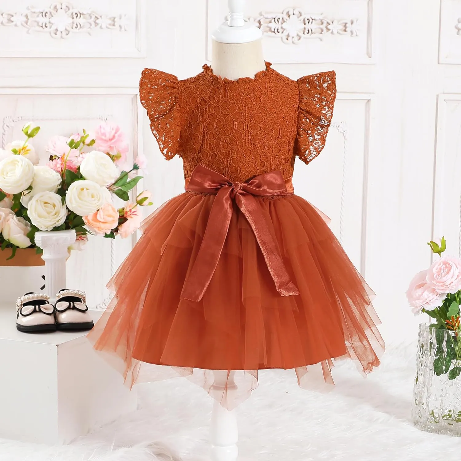 Kucnuzki Toddler Tutu Dress Little Girl Party Dress Elegant Lace Princess Dress Flower Girls Tulle Skirt Dresses 2-7Y