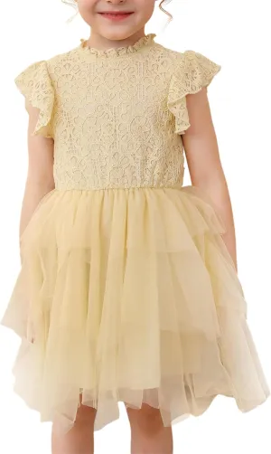 Kucnuzki Toddler Tutu Dress Little Girl Party Dress Elegant Lace Princess Dress Flower Girls Tulle Skirt Dresses 2-7Y