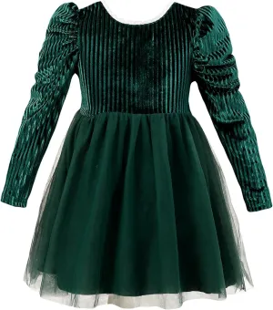 Kucnuzki Toddler Tutu Dress Little Girl Puff Sleeve Backless Fall Winter Princess Dress Flower Girls Velvet Dress 2-7Y