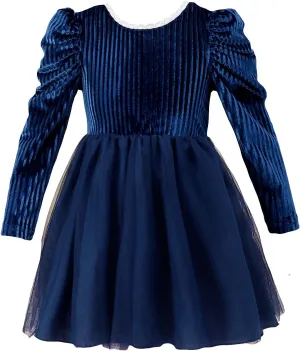 Kucnuzki Toddler Tutu Dress Little Girl Puff Sleeve Backless Fall Winter Princess Dress Flower Girls Velvet Dress 2-7Y