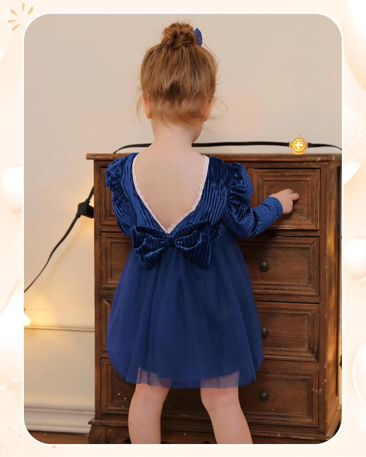 Kucnuzki Toddler Tutu Dress Little Girl Puff Sleeve Backless Fall Winter Princess Dress Flower Girls Velvet Dress 2-7Y