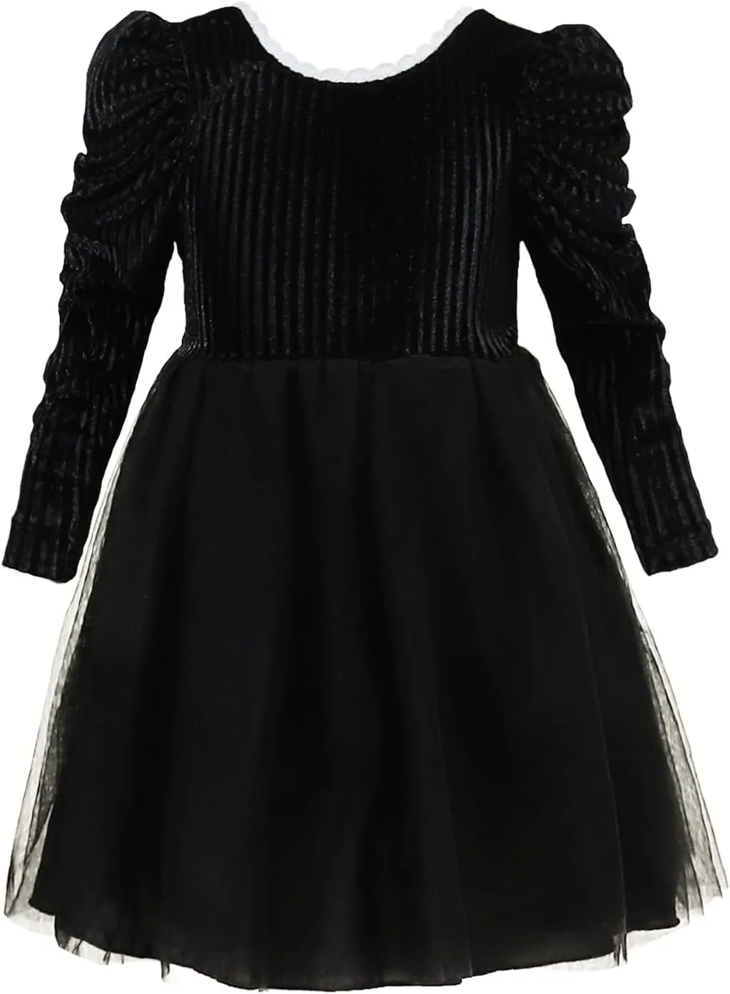 Kucnuzki Toddler Tutu Dress Little Girl Puff Sleeve Backless Fall Winter Princess Dress Flower Girls Velvet Dress 2-7Y