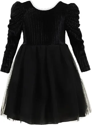 Kucnuzki Toddler Tutu Dress Little Girl Puff Sleeve Backless Fall Winter Princess Dress Flower Girls Velvet Dress 2-7Y