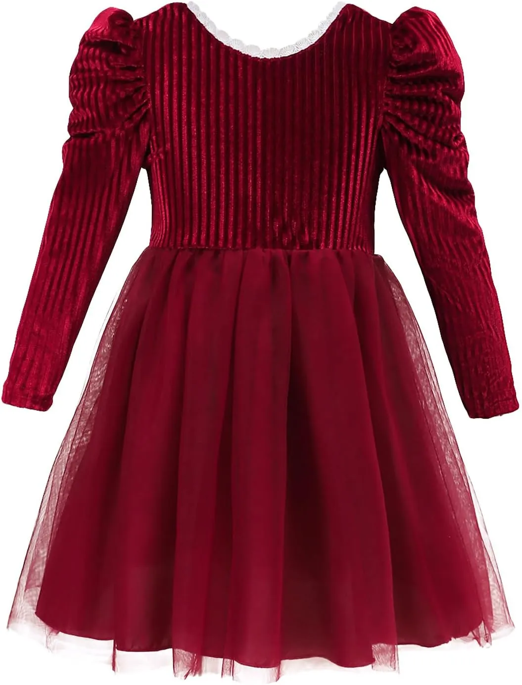 Kucnuzki Toddler Tutu Dress Little Girl Puff Sleeve Backless Fall Winter Princess Dress Flower Girls Velvet Dress 2-7Y