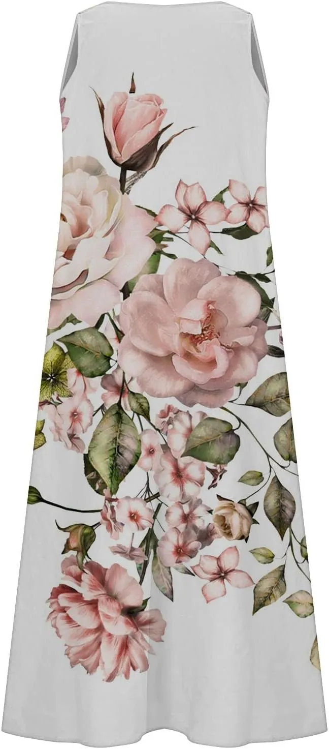 Linen Dress Summer Dresses for Women Plus Size Beach Dress Casual Sundresses Sexy Sleeveless Dress Flowy Midi