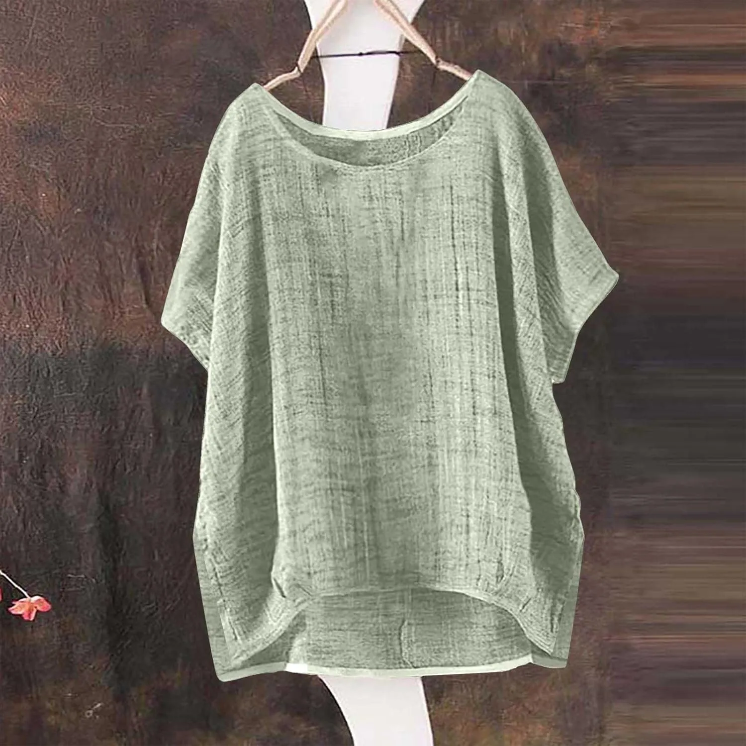 Linen Shirts for Women 2025 Summer Trendy Oversize Crewneck Short Sleeve Cute Tops Casual Loose Fit Comfy Blouses