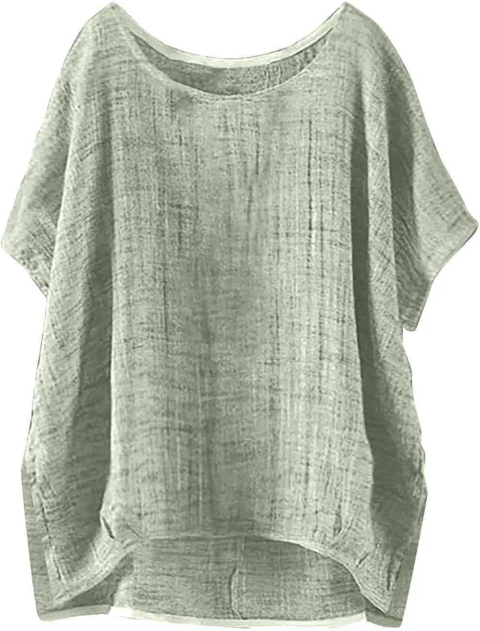 Linen Shirts for Women 2025 Summer Trendy Oversize Crewneck Short Sleeve Cute Tops Casual Loose Fit Comfy Blouses