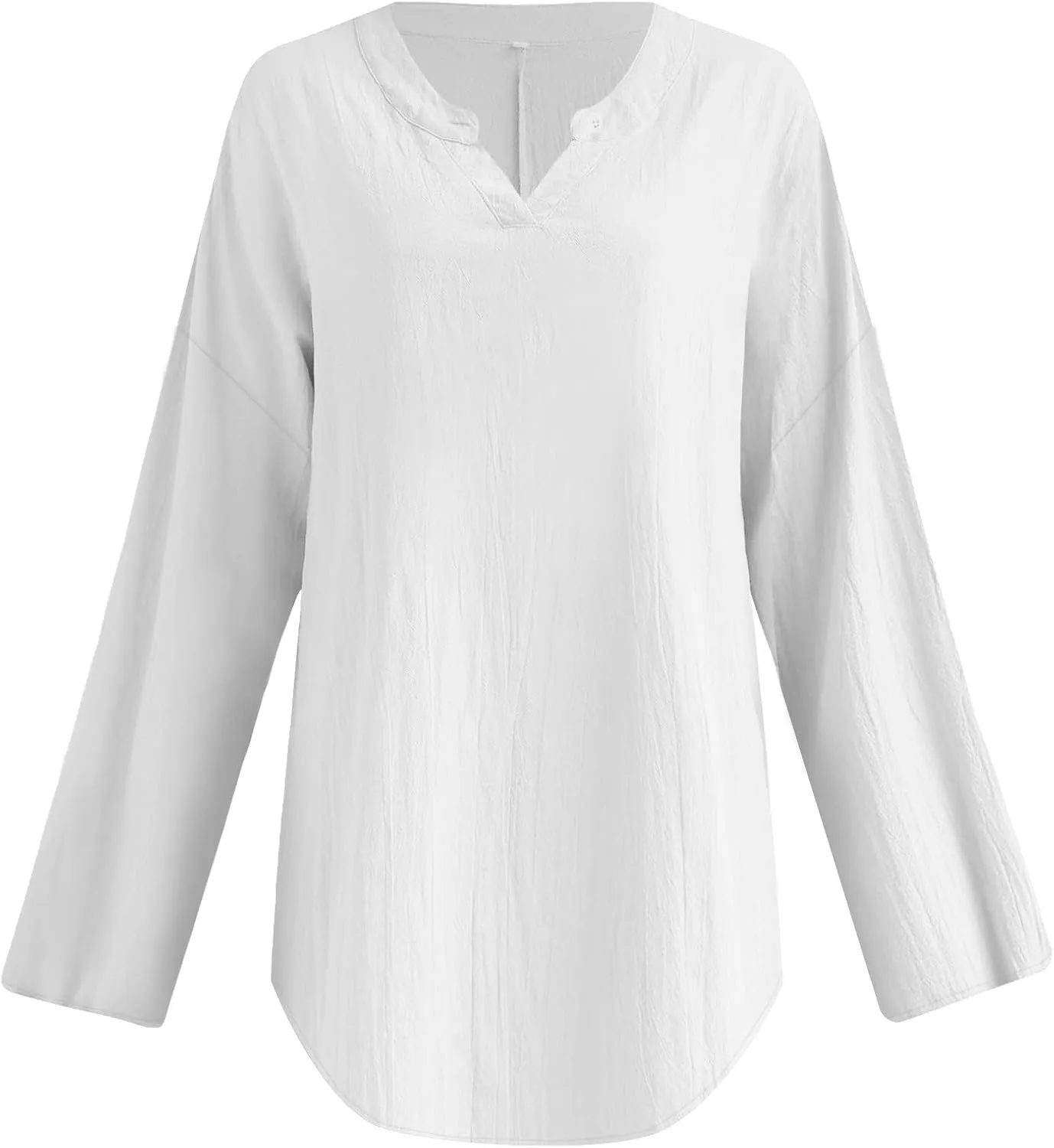 Linen Shirts for Women Summer Notch V Neck Tops Plus Loose Fit 3/4 Long Sleeve Tunic Blouses Casual Tees 2024 Outfits