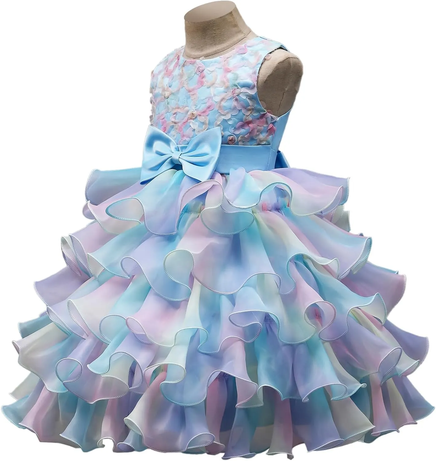 Little Girl Rainbow Tutu Dress Tulle Birthday Pageant Flower Ruffle Party Wedding Formal Princess Ball Gown 2-10 Years