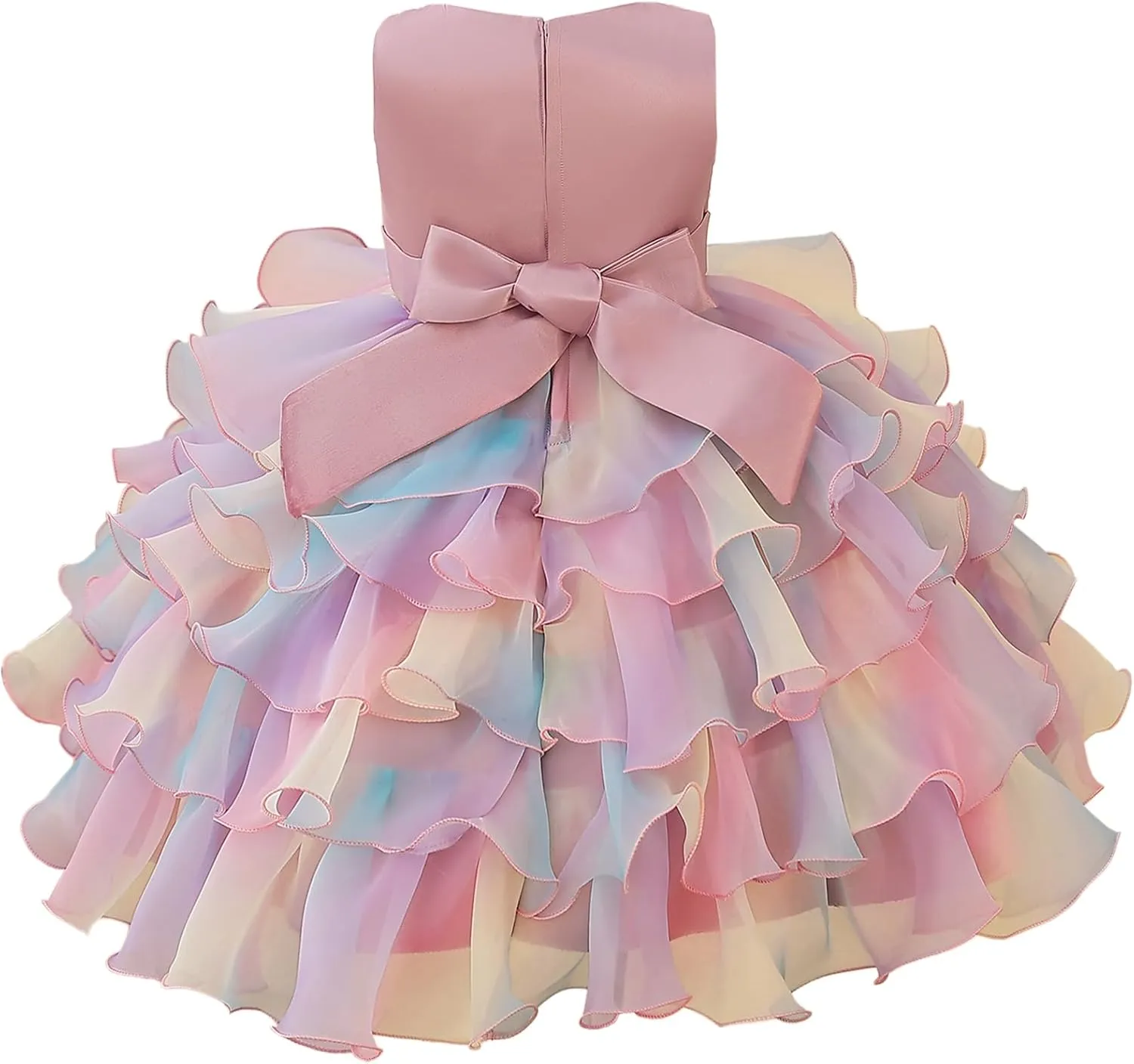 Little Girl Rainbow Tutu Dress Tulle Birthday Pageant Flower Ruffle Party Wedding Formal Princess Ball Gown 2-10 Years
