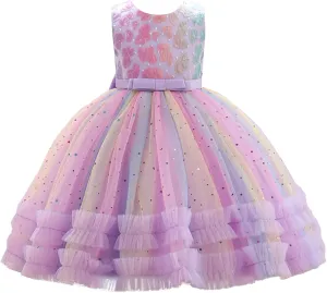 Little Girl Rainbow Tutu Dress Tulle Birthday Pageant Flower Ruffle Party Wedding Formal Princess Ball Gown 2-10 Years
