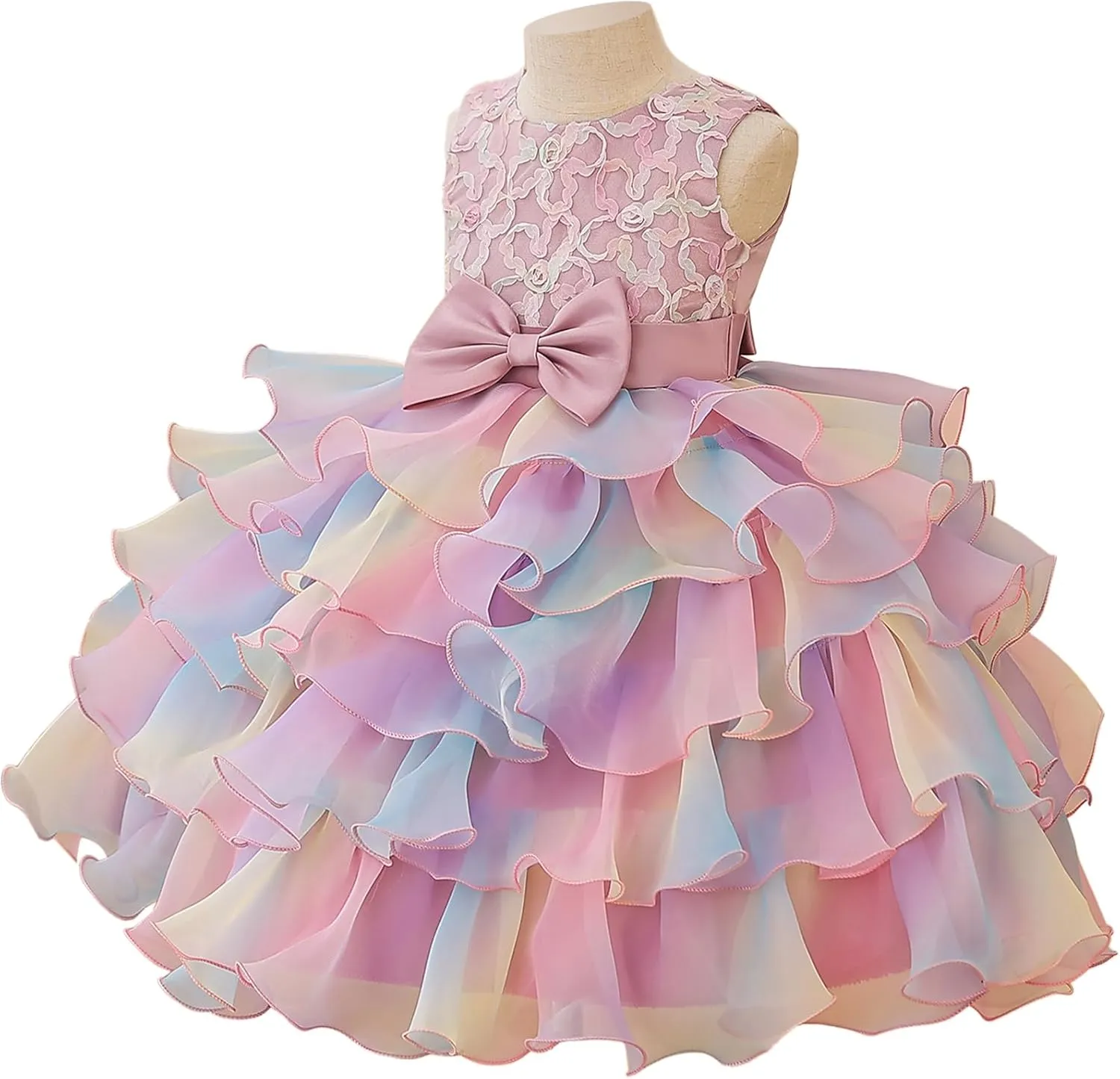 Little Girl Rainbow Tutu Dress Tulle Birthday Pageant Flower Ruffle Party Wedding Formal Princess Ball Gown 2-10 Years
