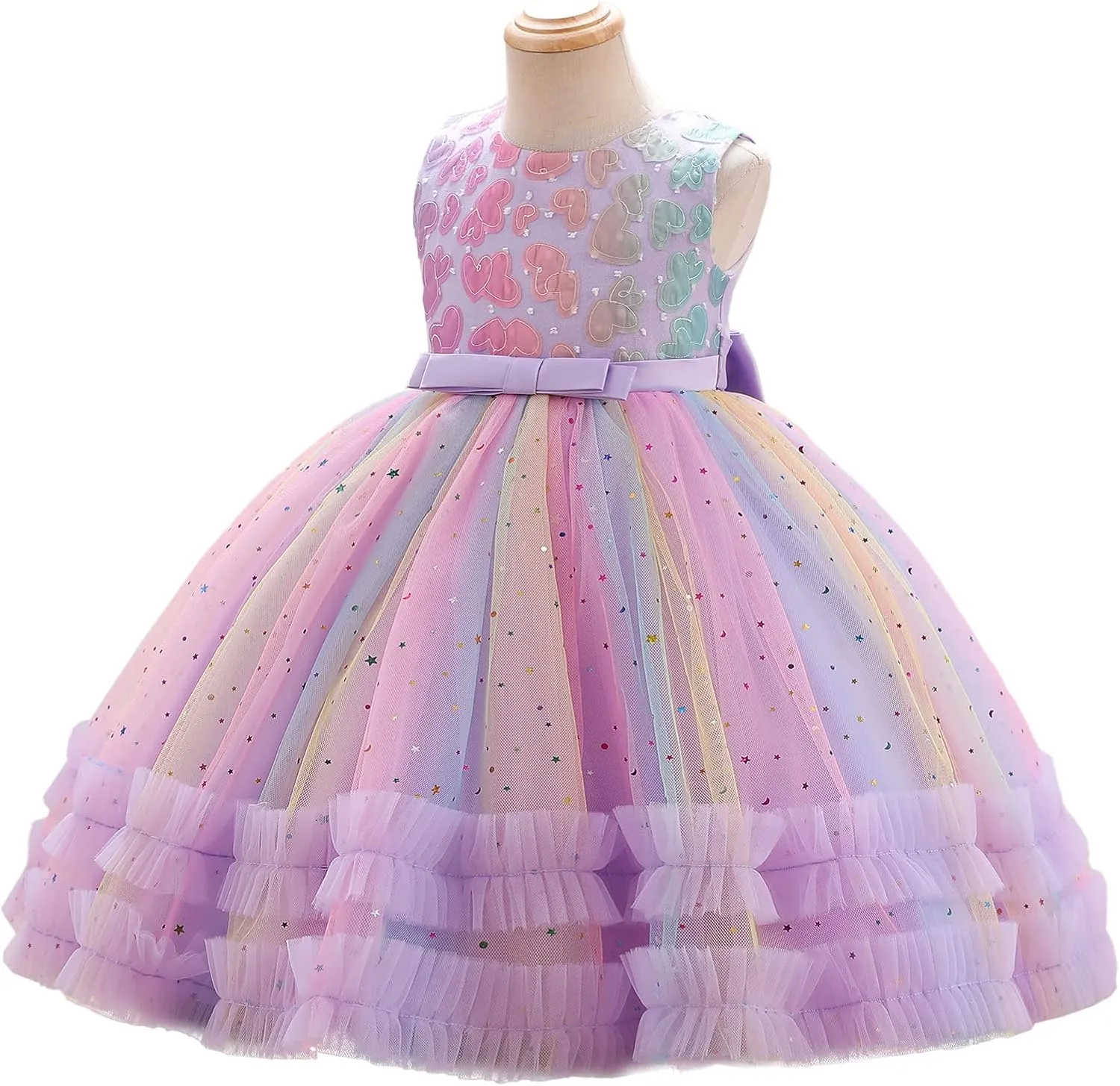 Little Girl Rainbow Tutu Dress Tulle Birthday Pageant Flower Ruffle Party Wedding Formal Princess Ball Gown 2-10 Years