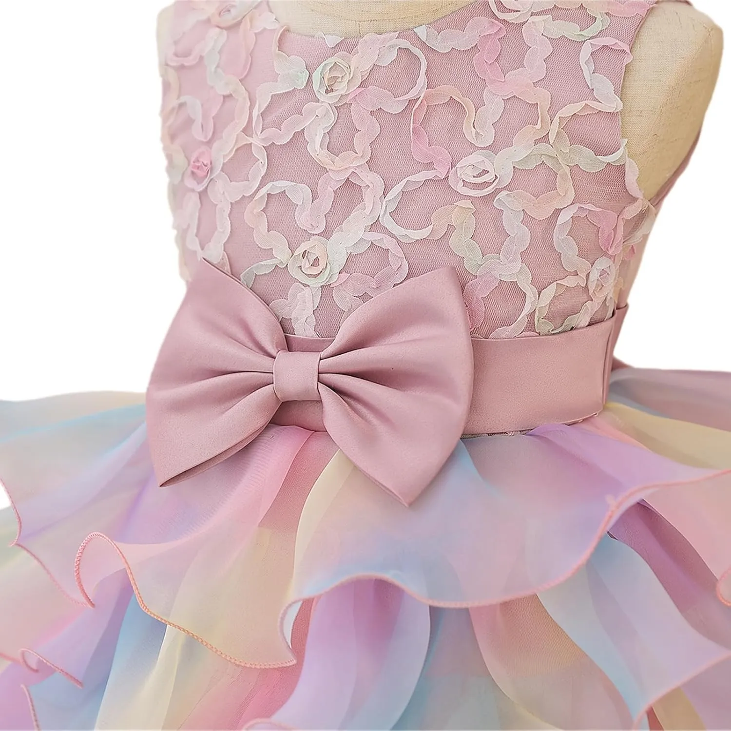 Little Girl Rainbow Tutu Dress Tulle Birthday Pageant Flower Ruffle Party Wedding Formal Princess Ball Gown 2-10 Years